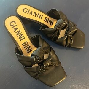 Gianni Bini Kooper Black Leather Double Knotted Heels